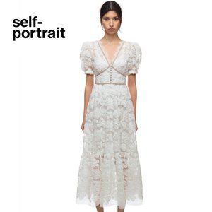 Self-Portrait White Ribbon Lace Midi Dress size US 6